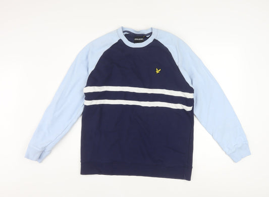Lyle & Scott Men's Blue Crew Neck Cotton Striped Pullover Sweatshirt Size L
