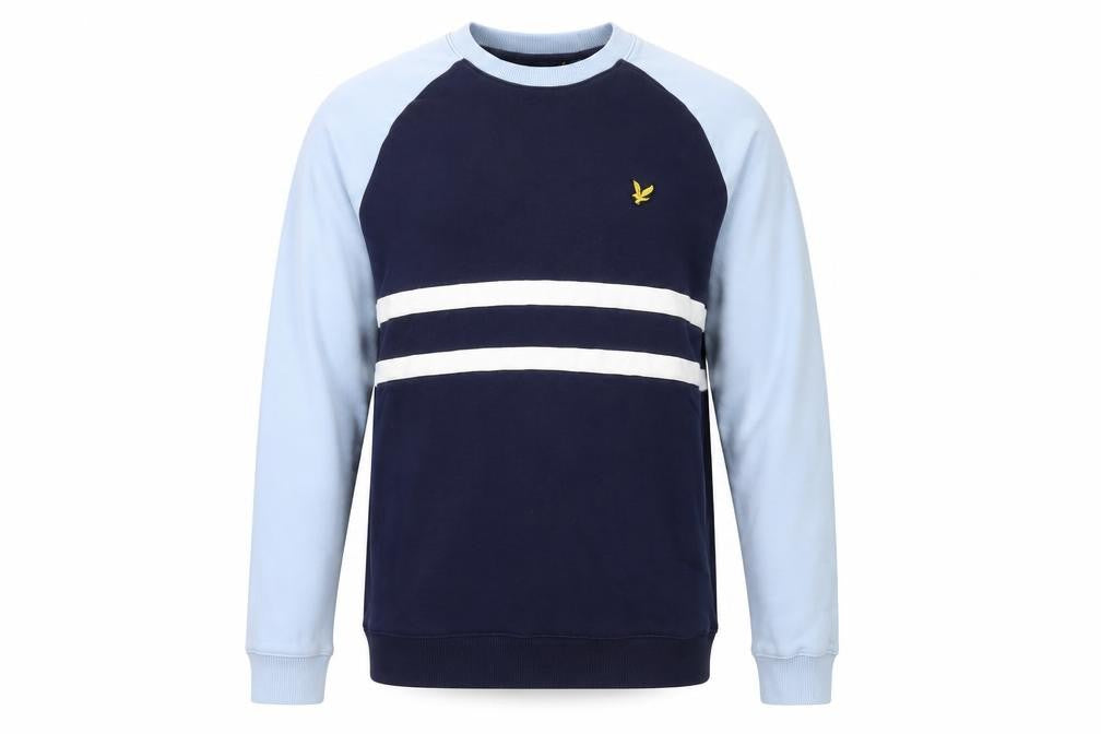 Lyle & Scott Men's Blue Crew Neck Cotton Striped Pullover Sweatshirt Size L