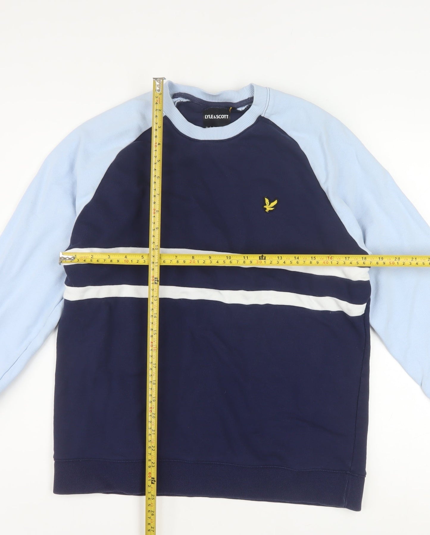 Lyle & Scott Men's Blue Crew Neck Cotton Striped Pullover Sweatshirt Size L