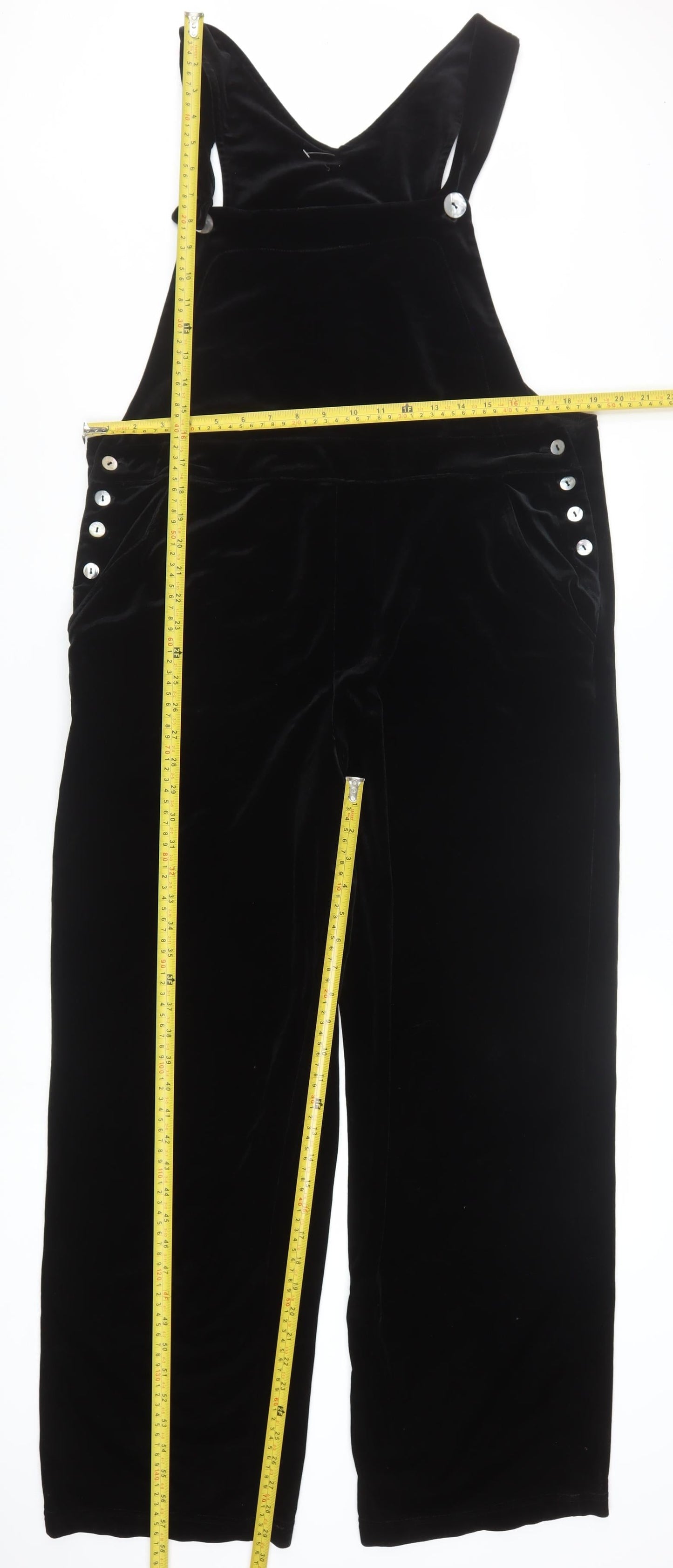MATCH Women's Black Velvet Dungaree Jumpsuit Size L Polyester Blend