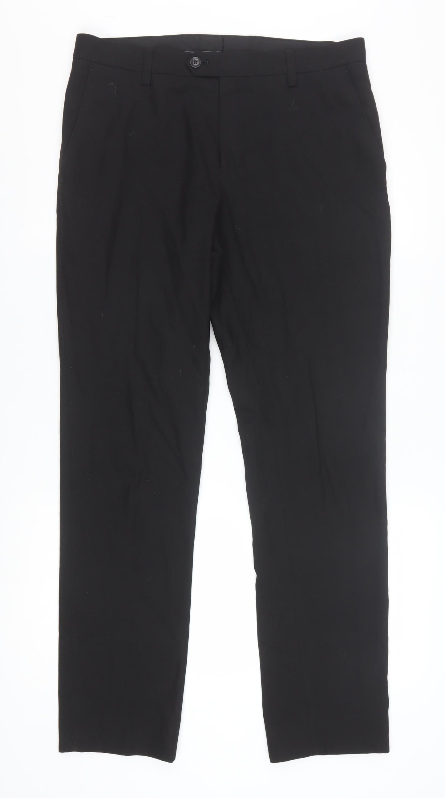 Next Men's Black 32R Dress Trousers Smart Work Flat Front