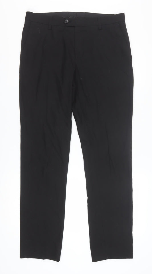 Next Men's Black 32R Dress Trousers Smart Work Flat Front