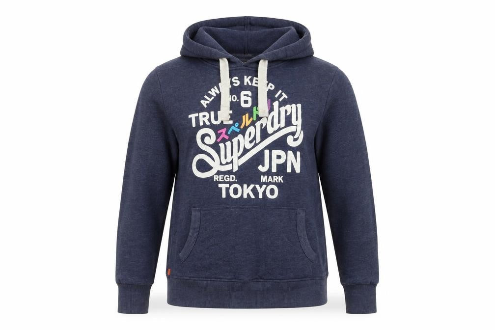 Superdry Women Blue L Pullover Hoodie with Logo Print