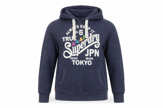Superdry Women Blue L Pullover Hoodie with Logo Print