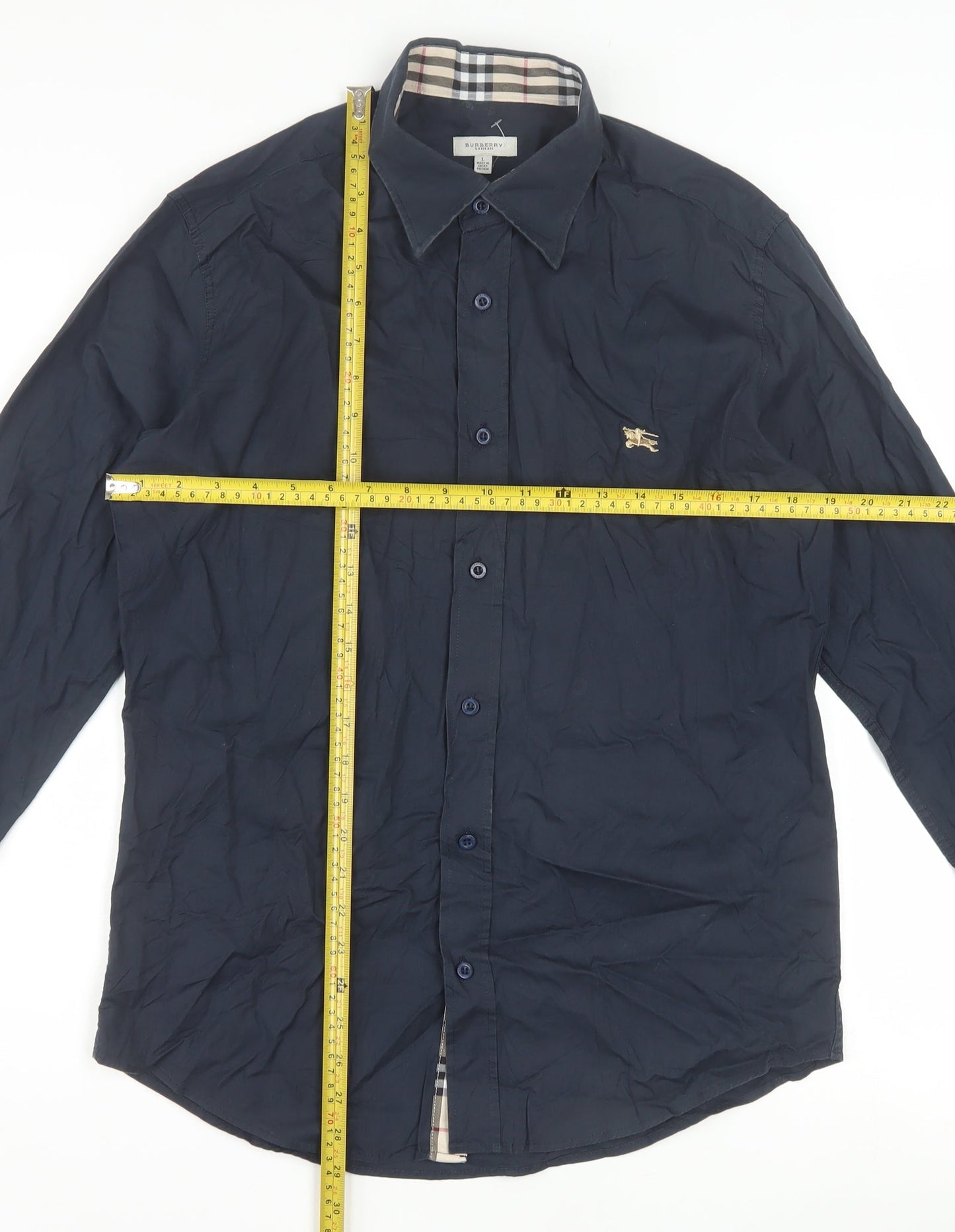 Burberry London Men's Blue Long Sleeve Formal Cotton Blend Shirt L