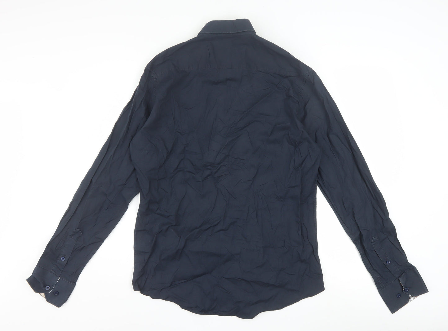 Burberry London Men's Blue Long Sleeve Formal Cotton Blend Shirt L