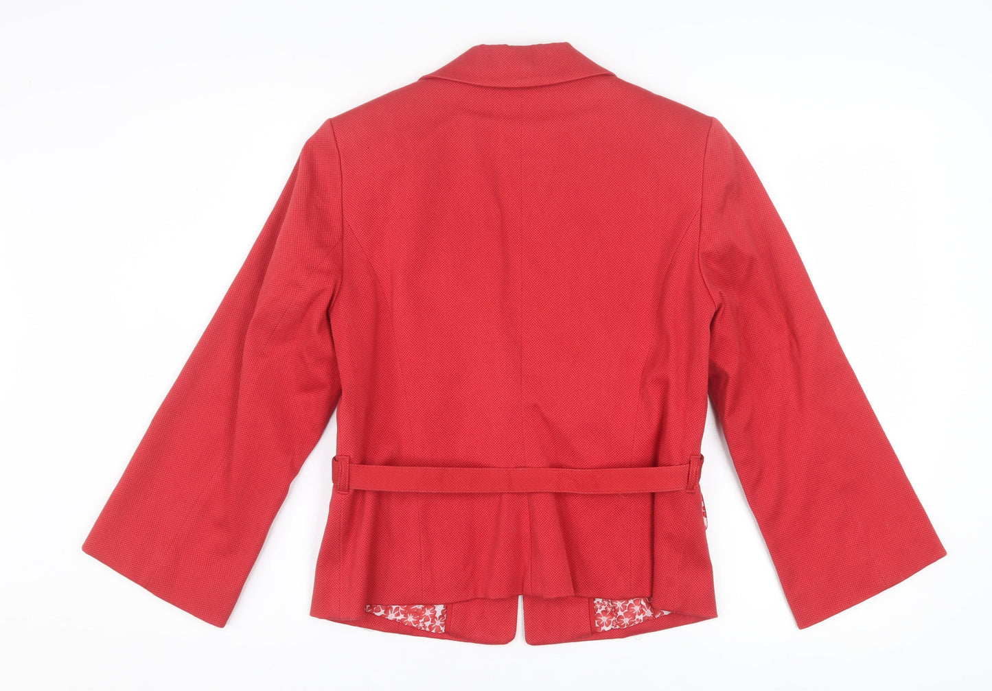 H&M Women Red Cotton Blend Belted Blazer Size 12