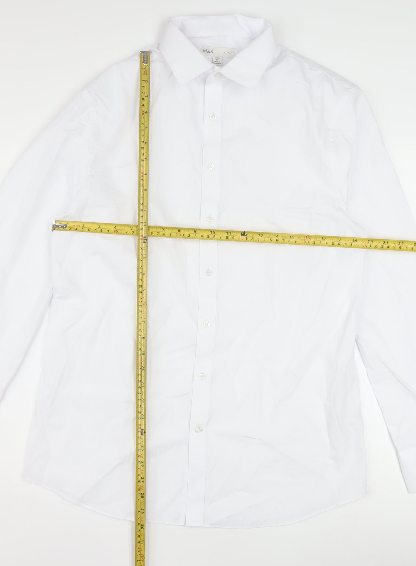 Marks and Spencer Men's White Slim Fit Long Sleeve Dress Shirt 16in Collar