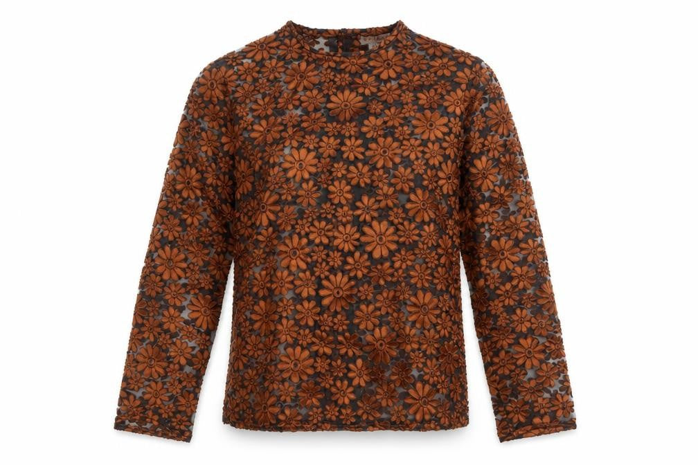 Welkut Women’s Brown Floral Sheer Button Blouse - Size 6