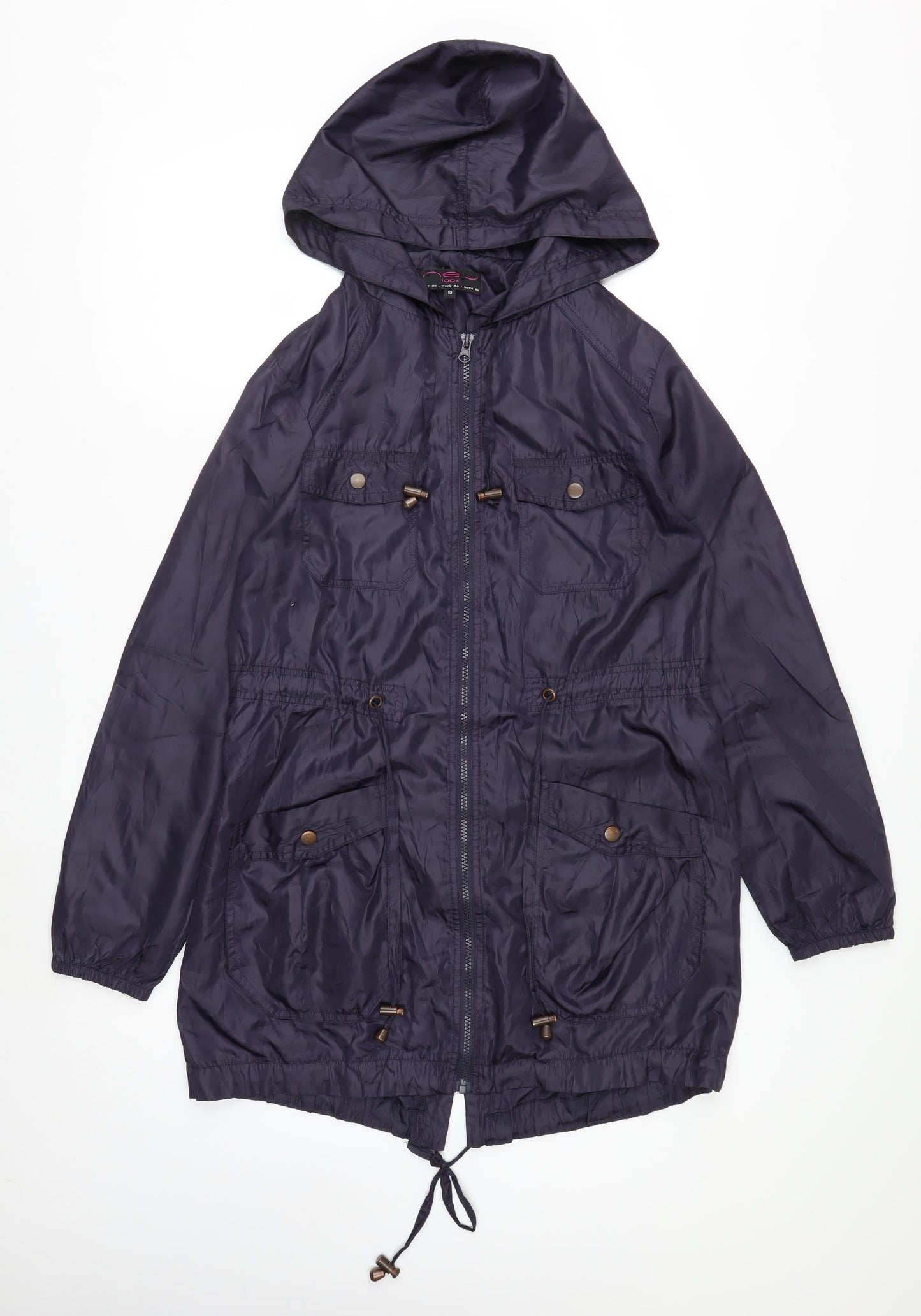 New Look Women's Navy Hooded Parka Jacket Size 10 Polyester