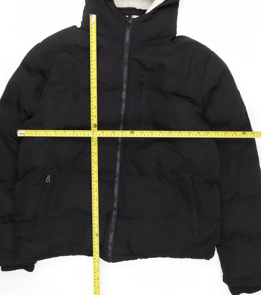 SoulCal & Co Men's Black Hooded Puffer Jacket L Winter Warm Casual