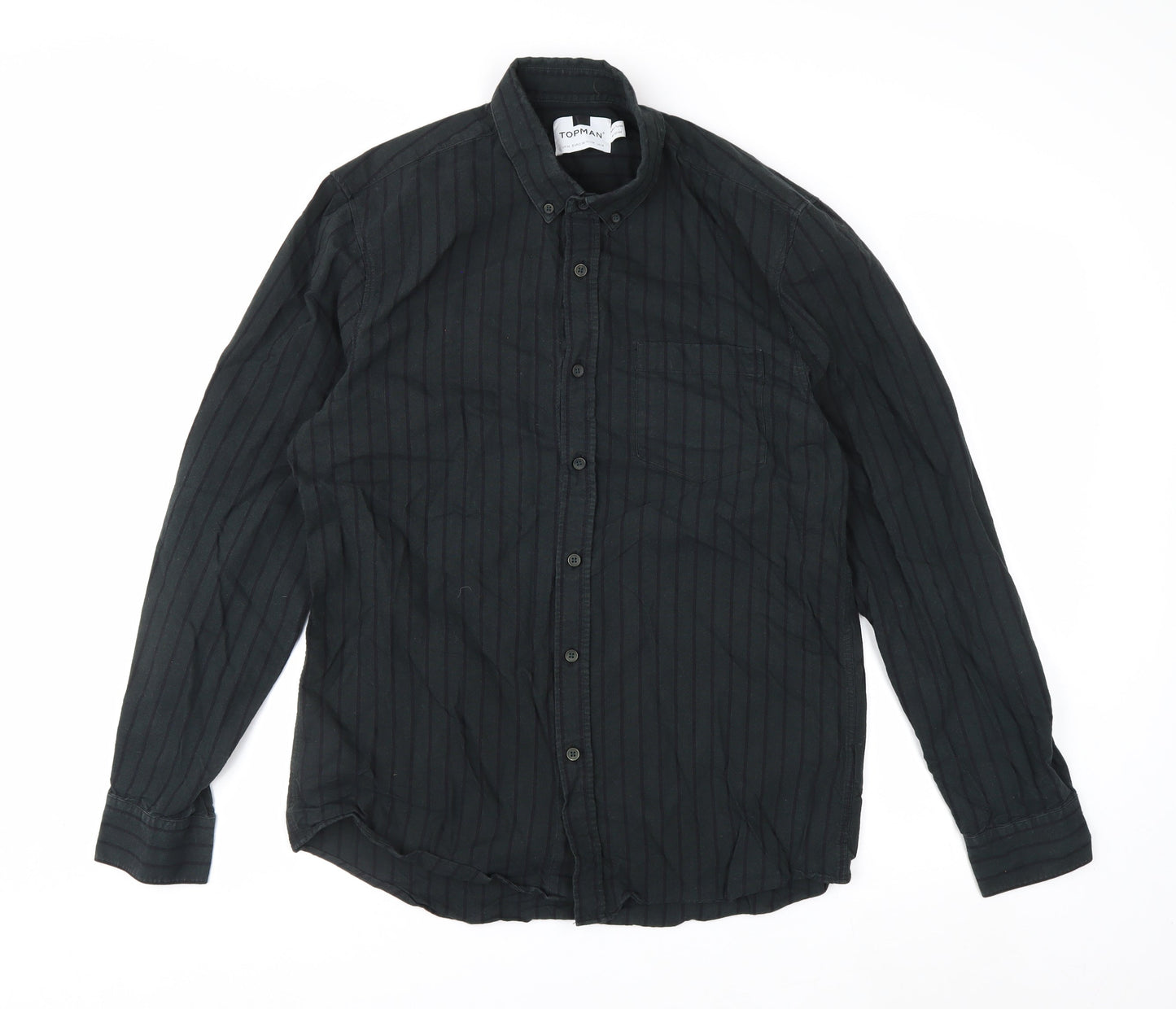 Topman Men's Black Striped Long Sleeve Button-Up Shirt Size M