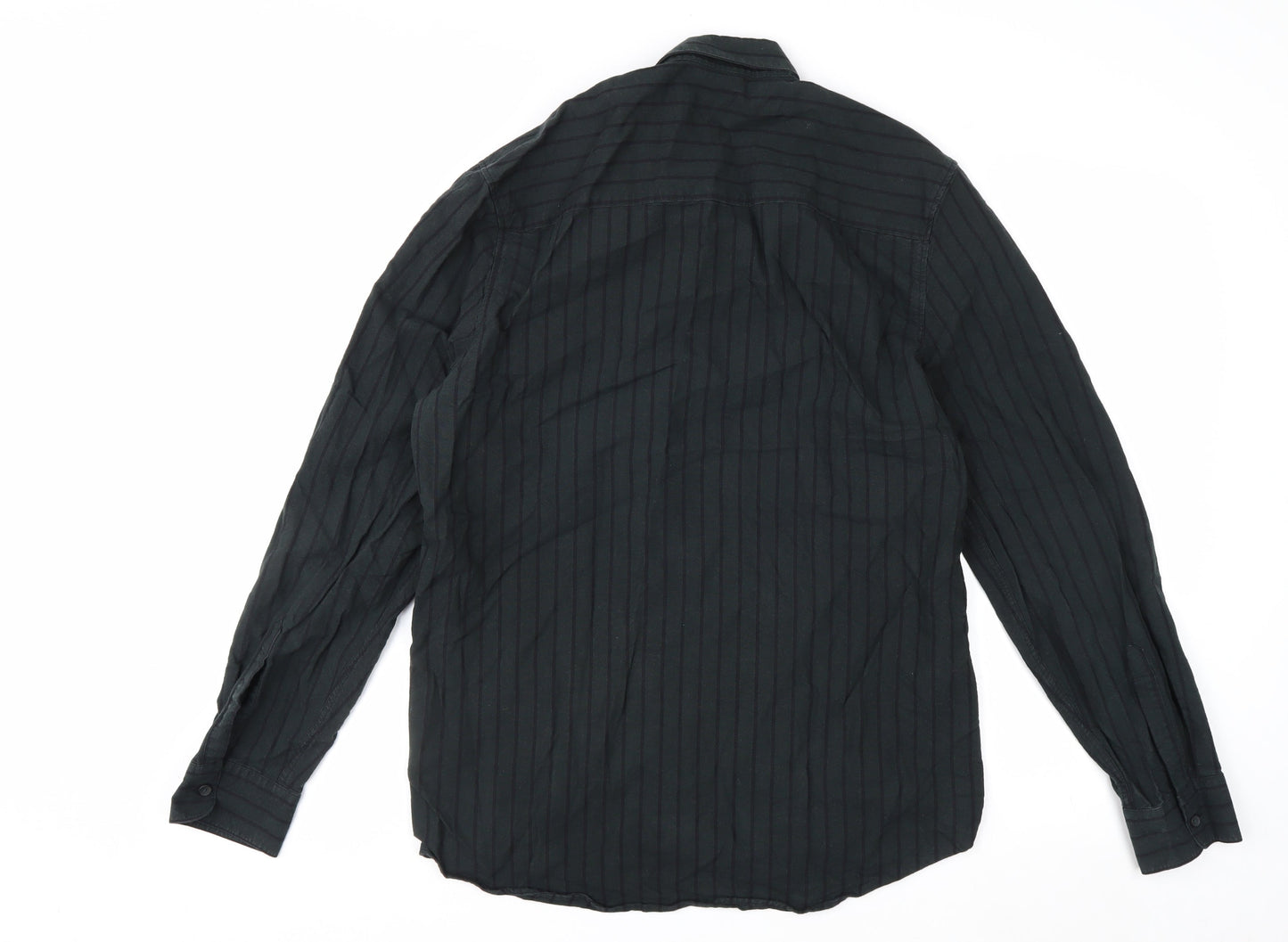 Topman Men's Black Striped Long Sleeve Button-Up Shirt Size M