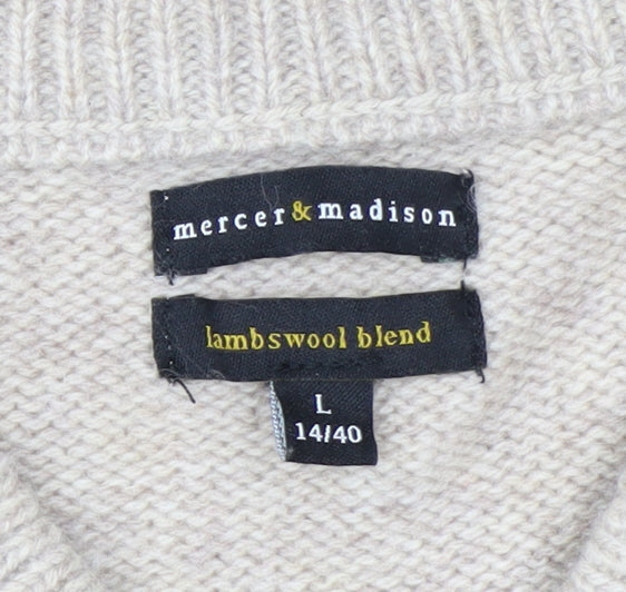 Mercer & Madison Men’s Beige Wool Blend V-Neck Jumper Size L