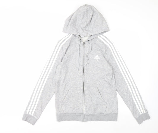 Adidas Women Grey Full Zip Hoodie Size S Soft Fleece Casual