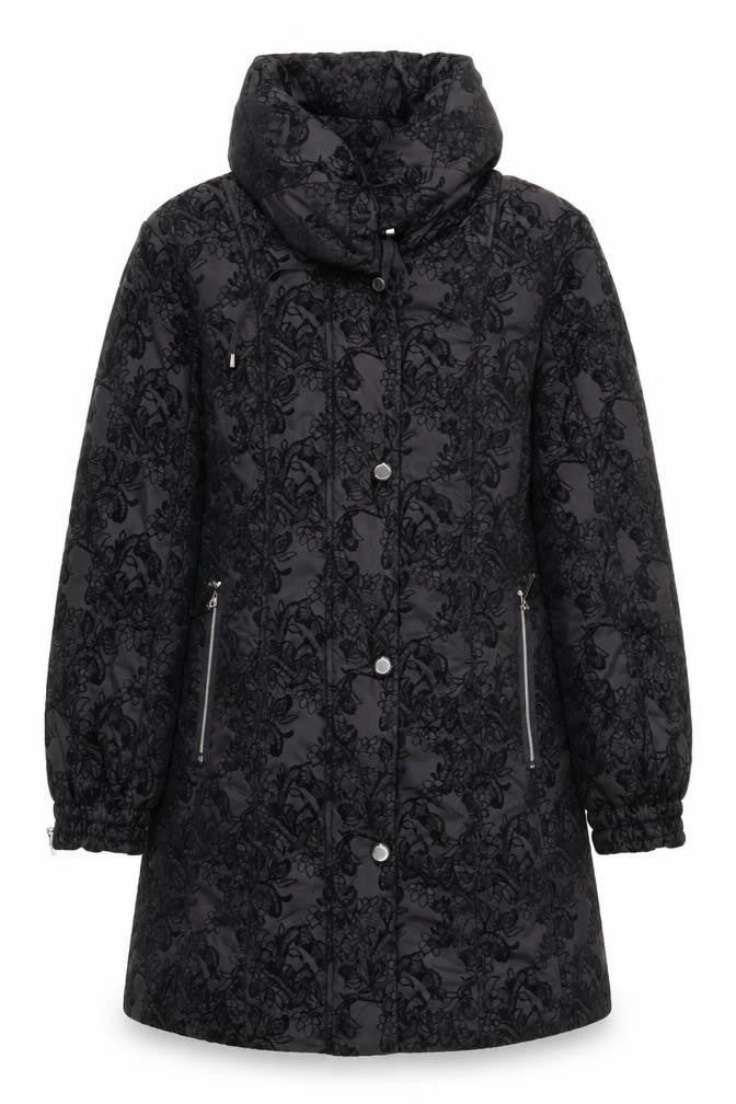 Klass Women’s Black Lace Long Puffer Coat Size M Winter Jacket