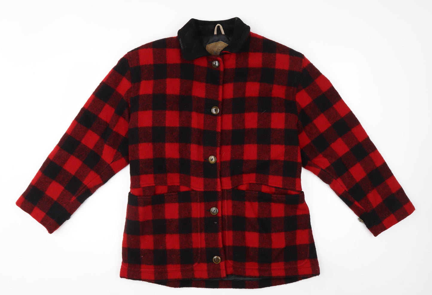Woolrich Men’s Red Black Checked Wool Jacket Small Outdoor Workwear