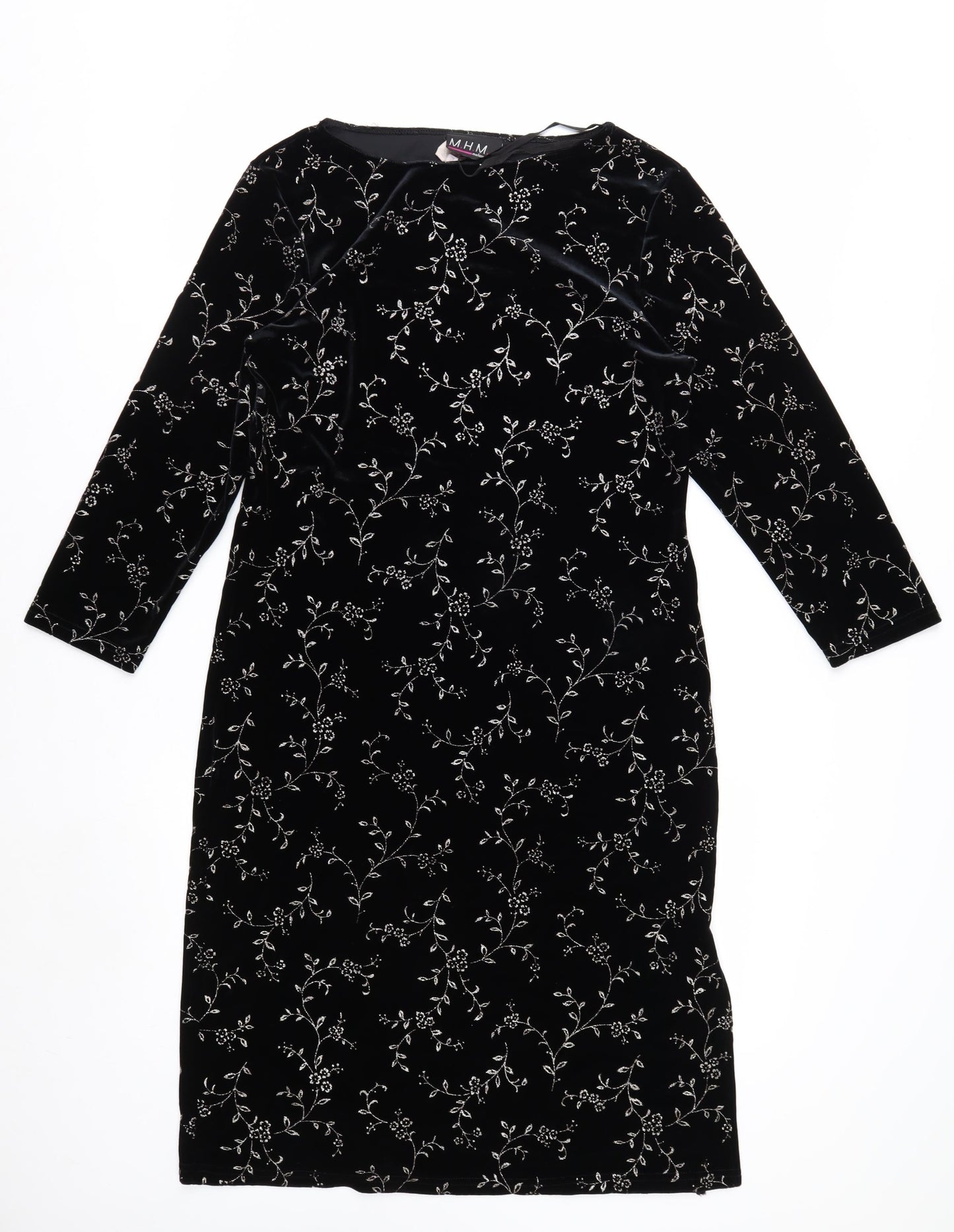 Melissa Harper Women's Black Floral Velvet Sheath Dress M