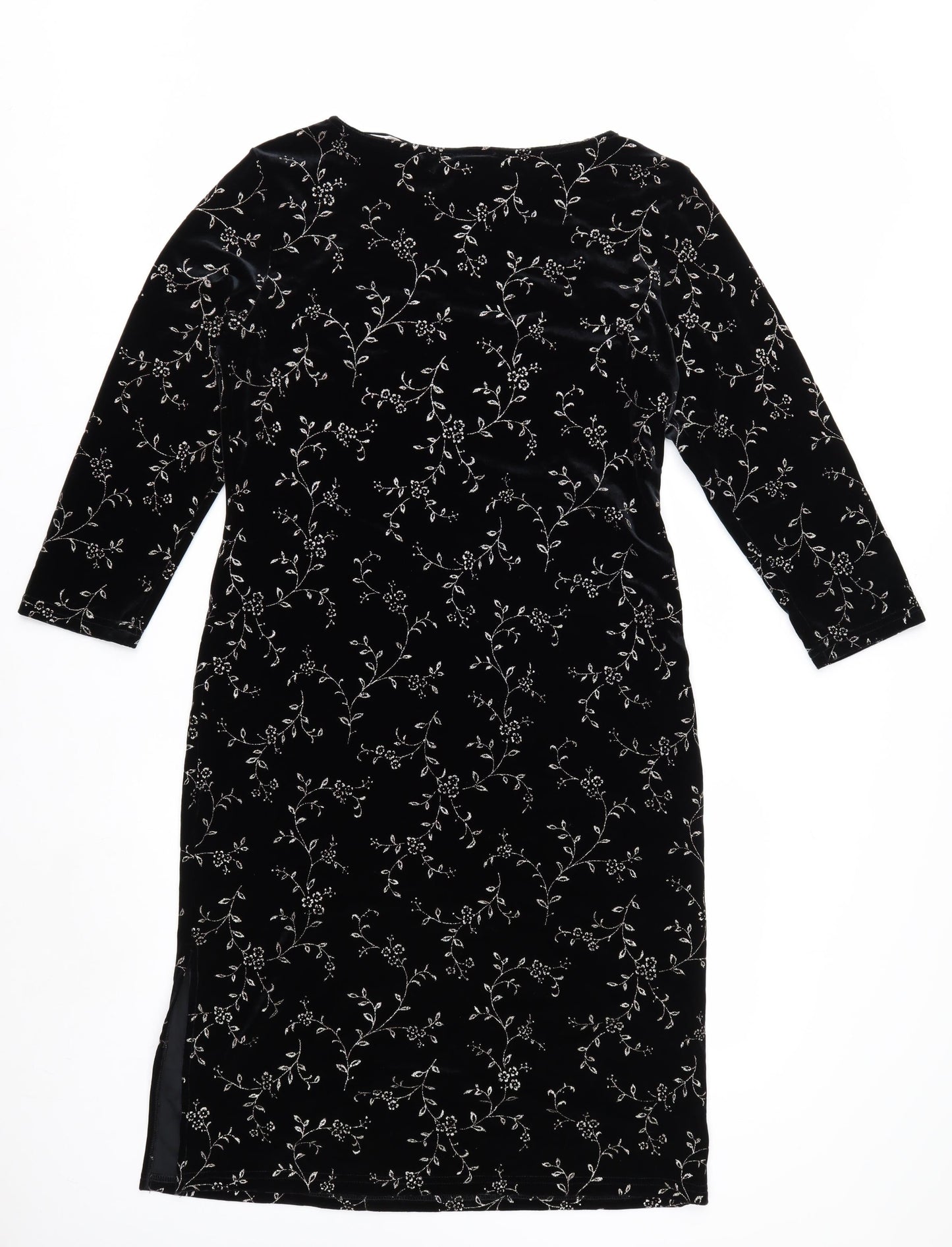Melissa Harper Women's Black Floral Velvet Sheath Dress M