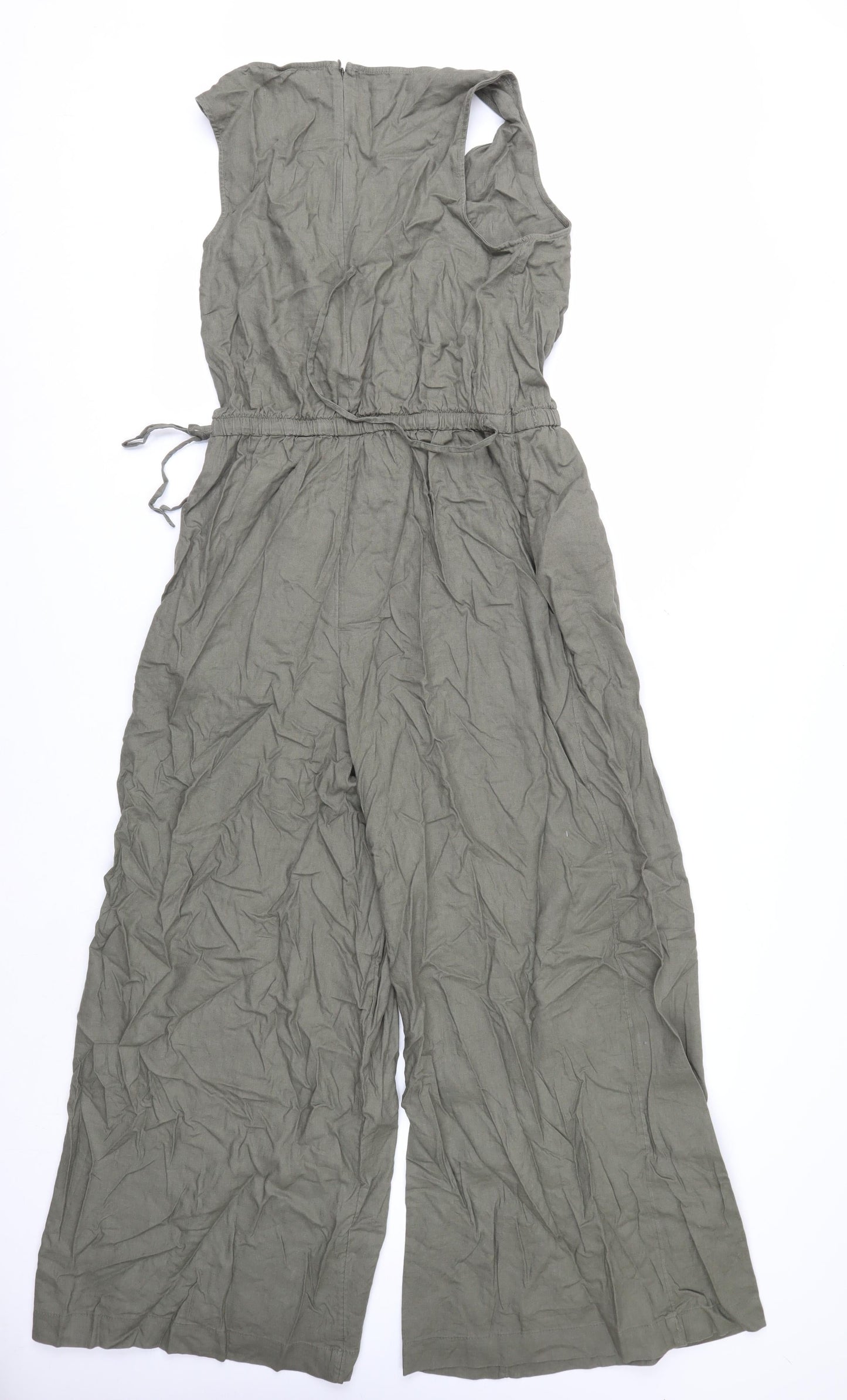 Marks and Spencer Women’s Green Linen Petite Wide-Leg Jumpsuit Size 10