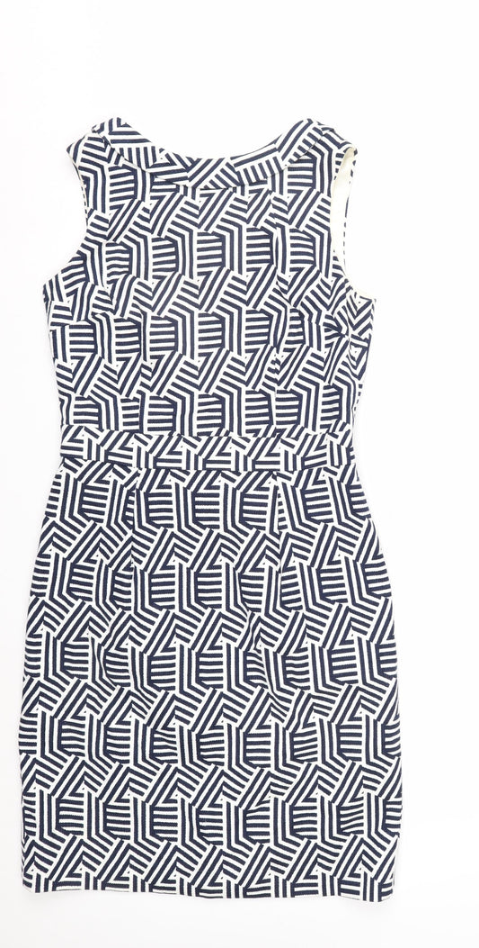 Boden Women’s Blue White Geometric Sheath Dress Size 10 Sleeveless