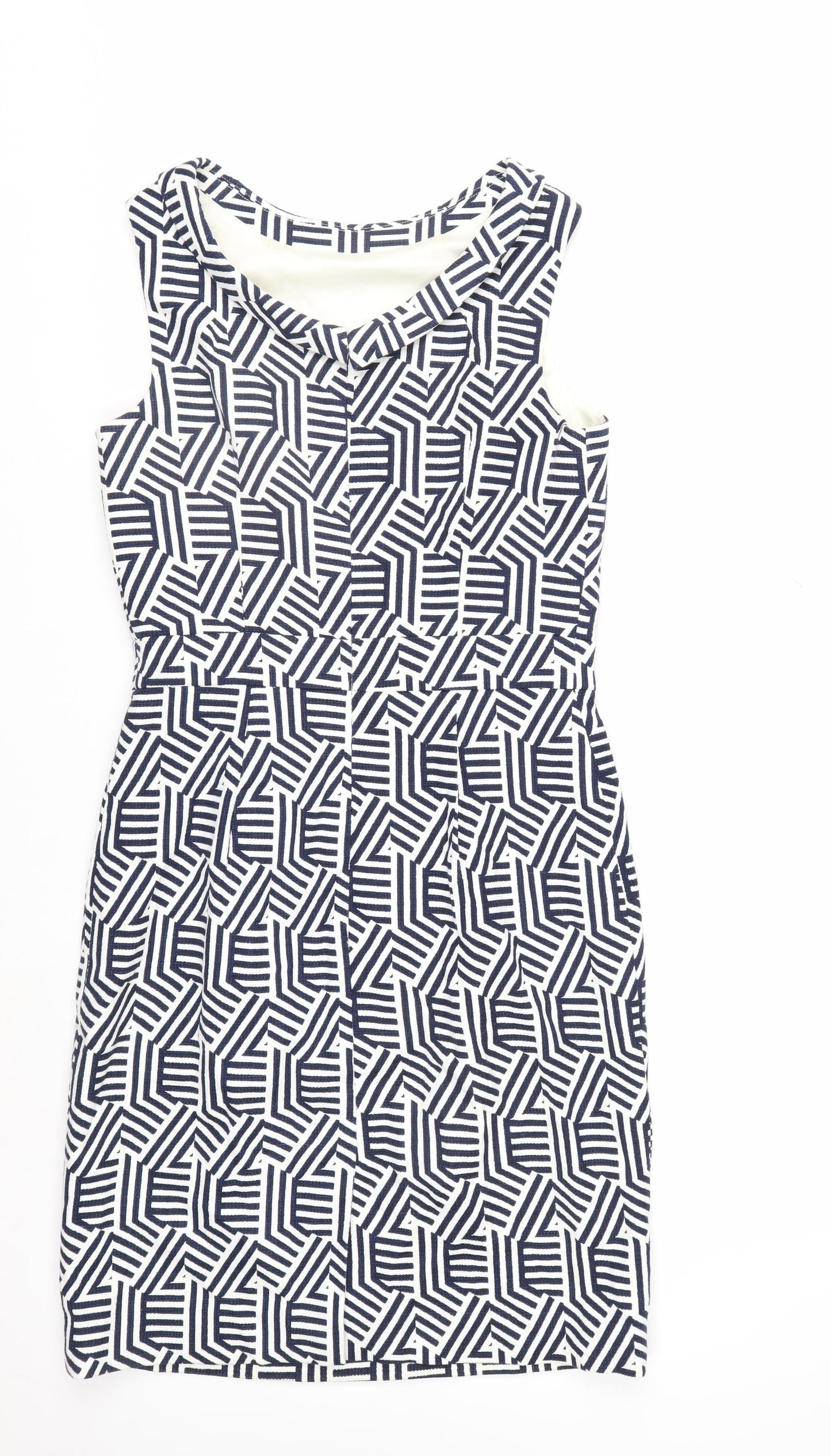 Boden Women’s Blue White Geometric Sheath Dress Size 10 Sleeveless