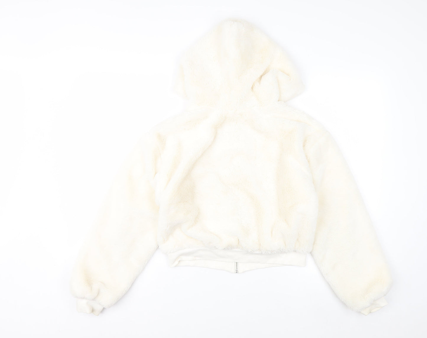 Topshop Women’s Ivory Faux Fur Hooded Bomber Jacket XS