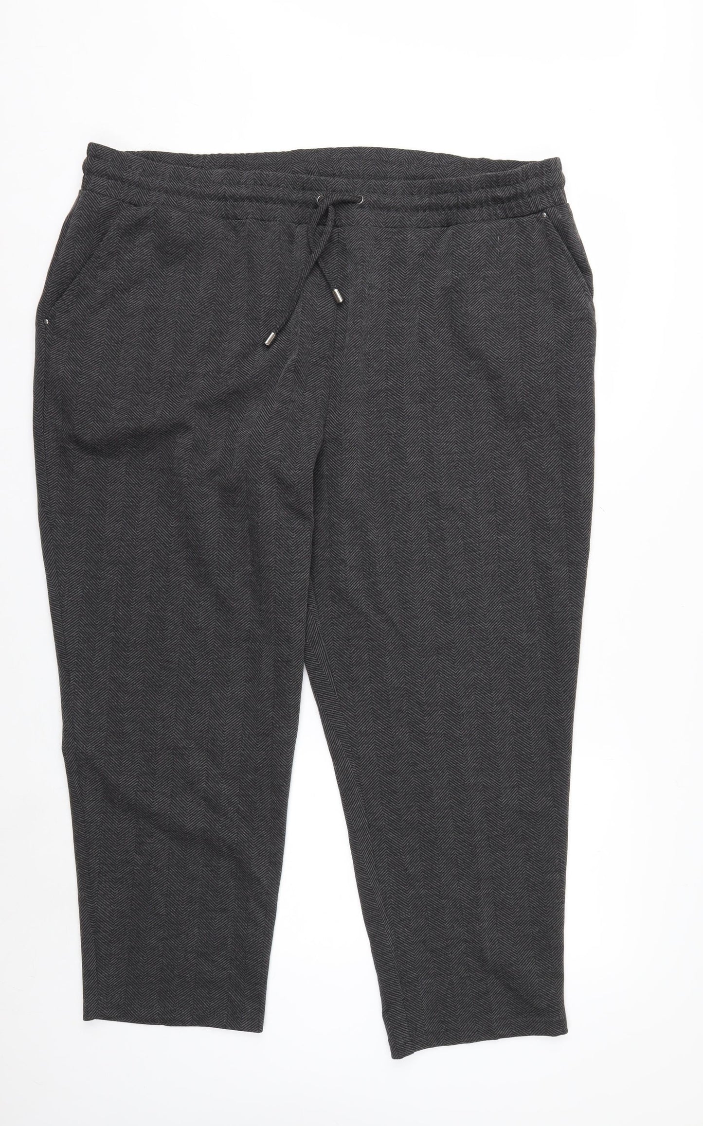 Bonmarché Womens Grey Herringbone Straight Leg Trousers Size 22