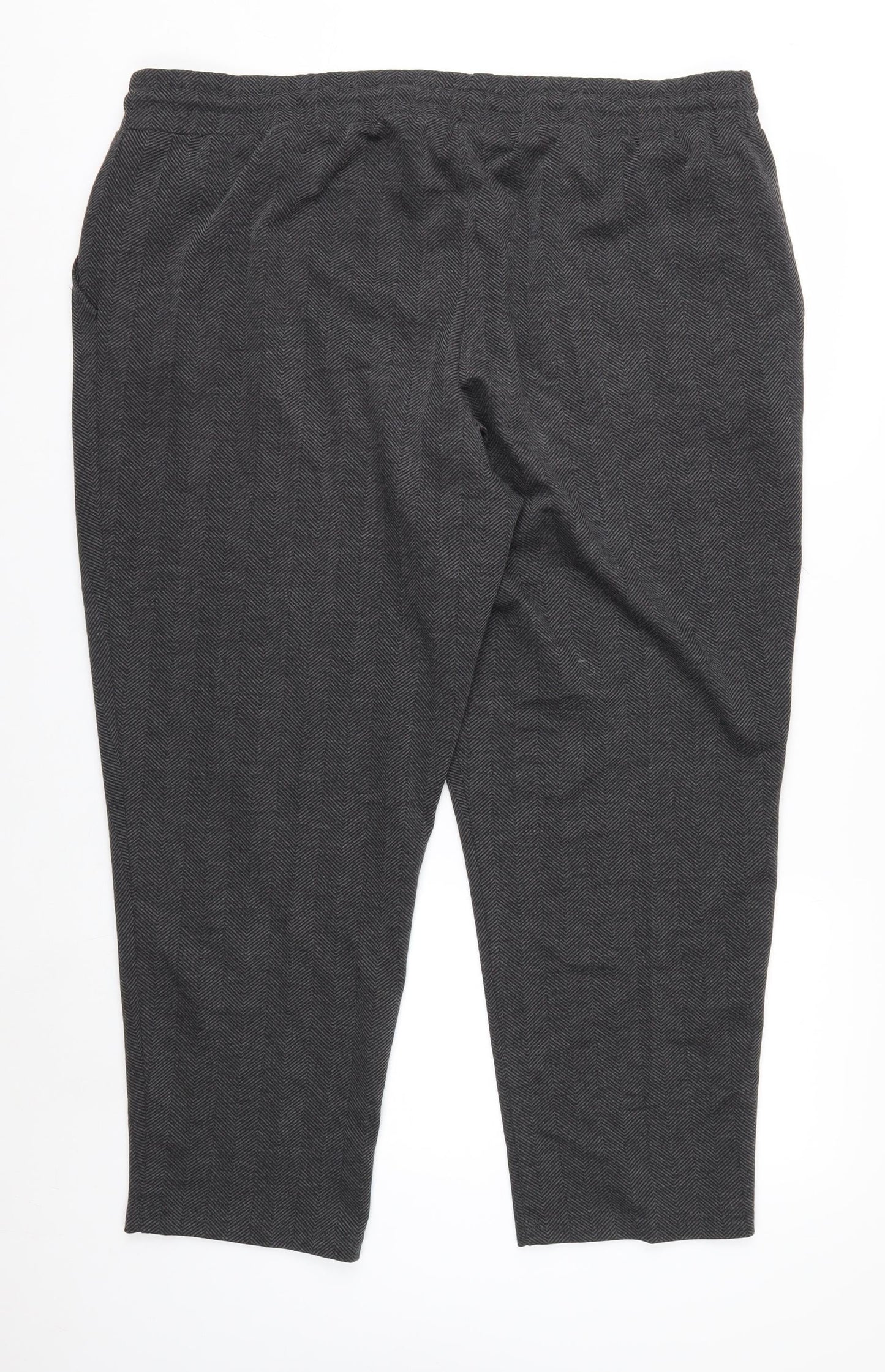 Bonmarché Womens Grey Herringbone Straight Leg Trousers Size 22