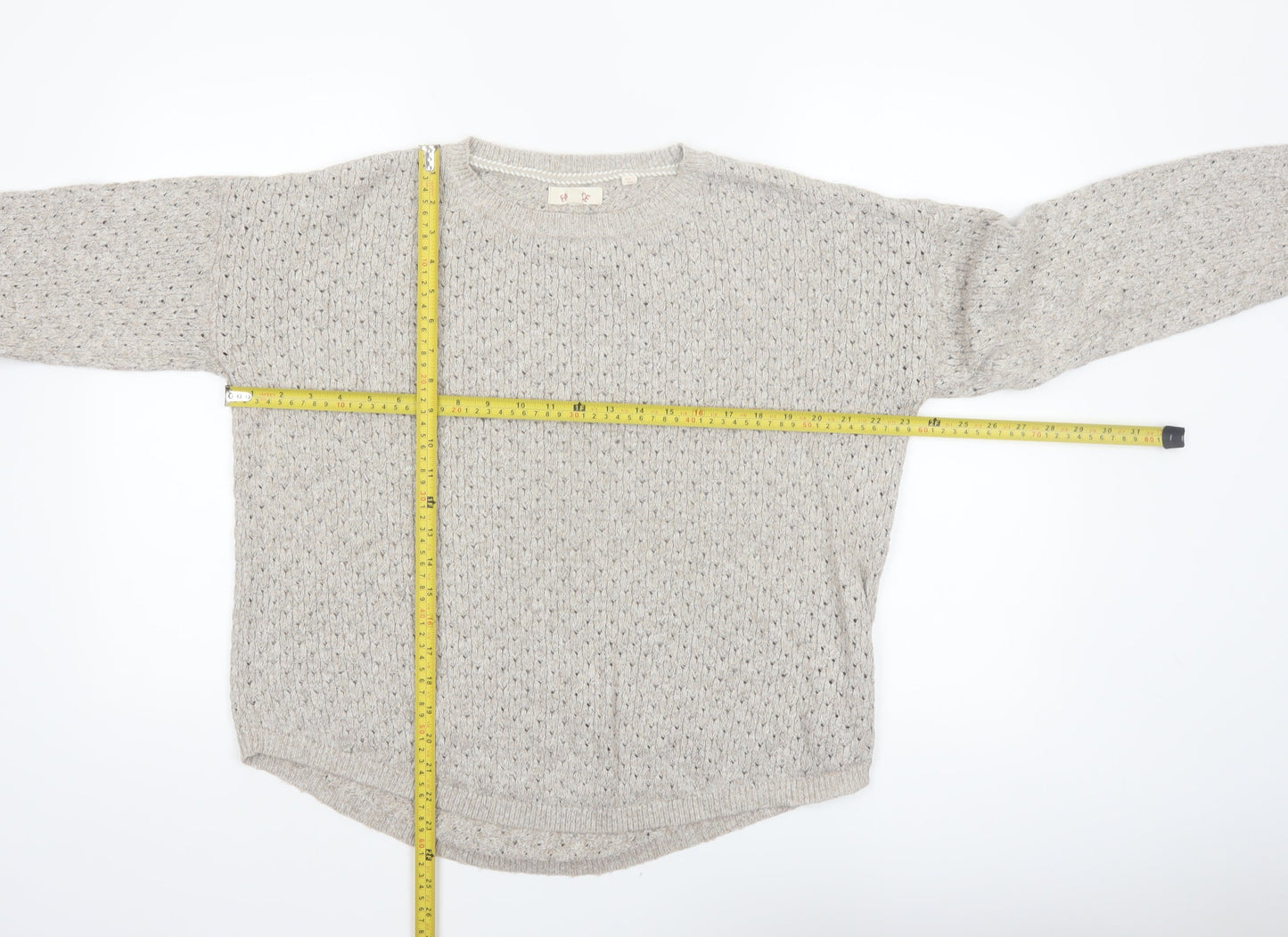 Fat Face Women’s Beige Knit Crew Neck Jumper UK 16 Cotton Blend