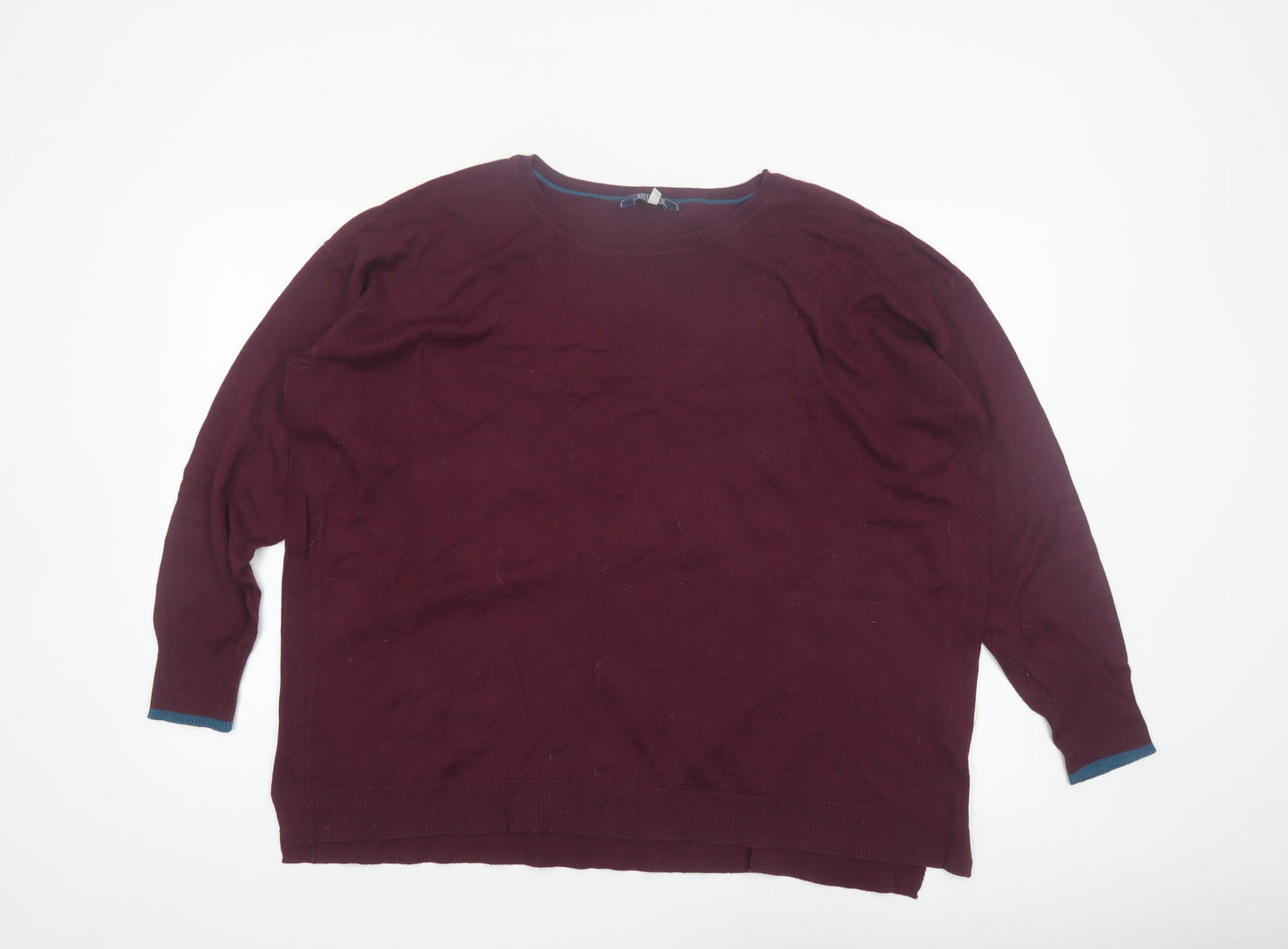 Joules Women Burgundy Knit Pullover Jumper UK 18 Acrylic Cotton Blend