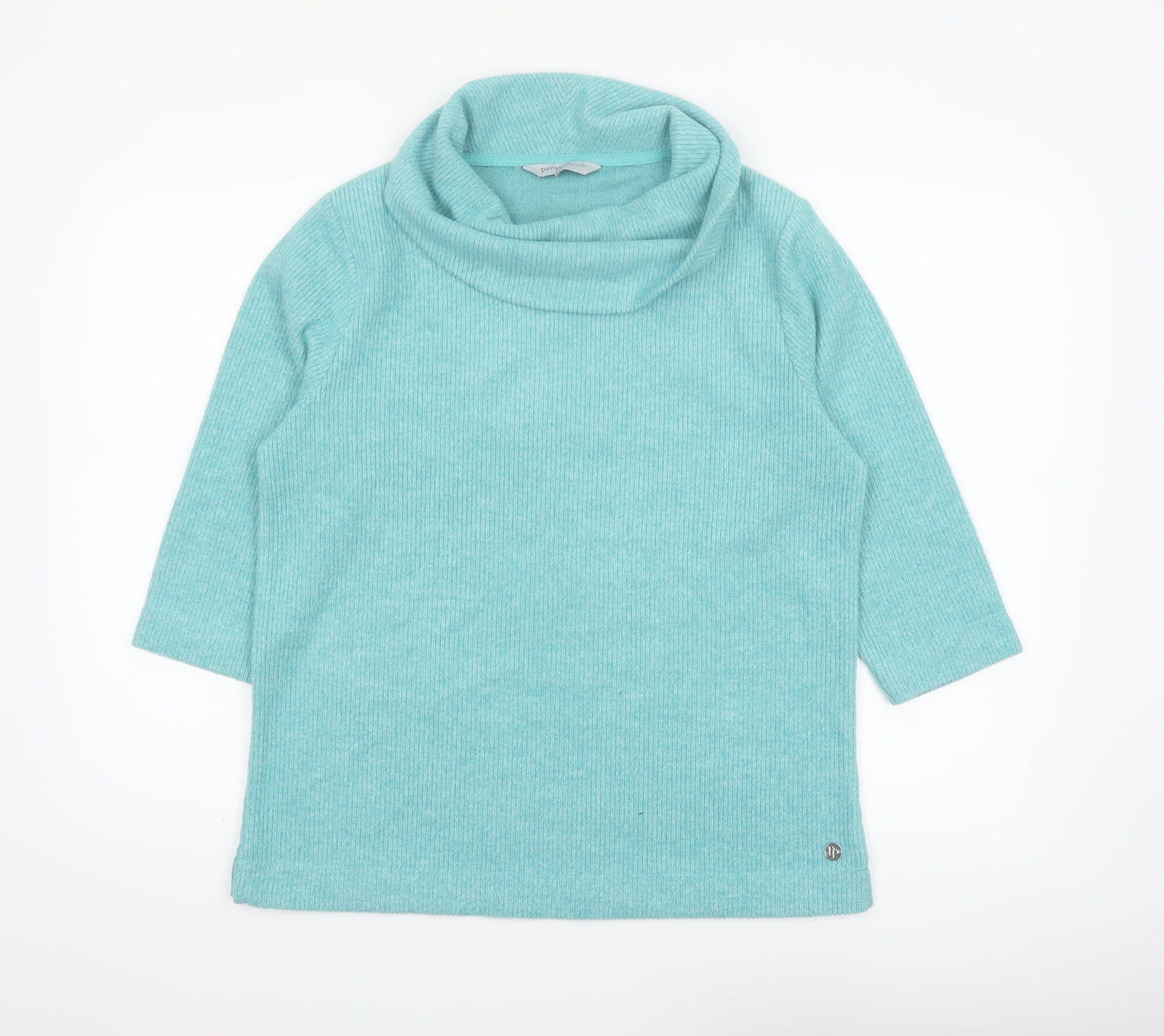 Penny Plain Women Blue Cowl Neck 3/4 Sleeve Pullover Sweatshirt Size 16