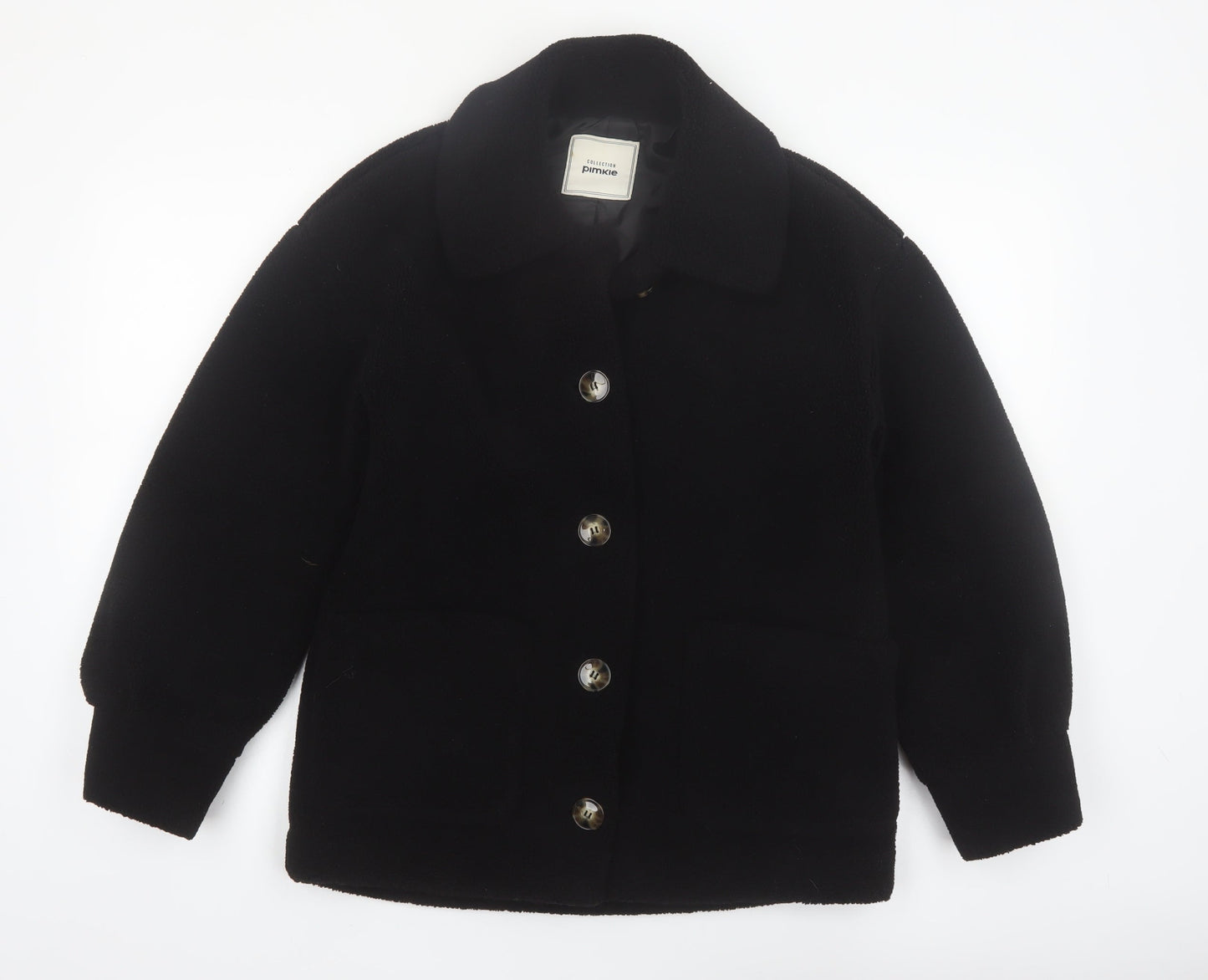 Pimkie Women's Black Fleece Button Coat Size 10 Classic Style