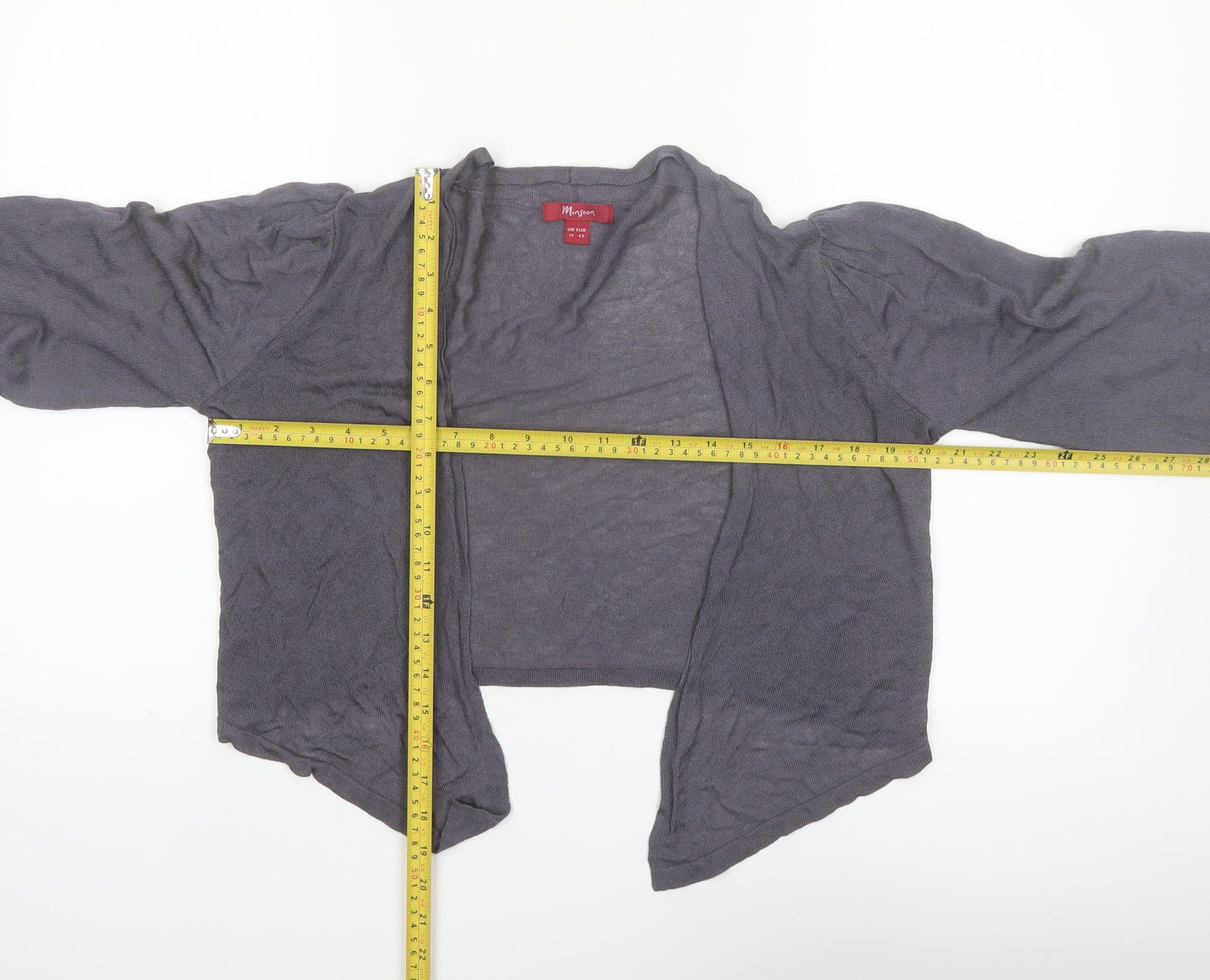 Monsoon Women Grey Size 14 Open Knit Viscose Cardigan