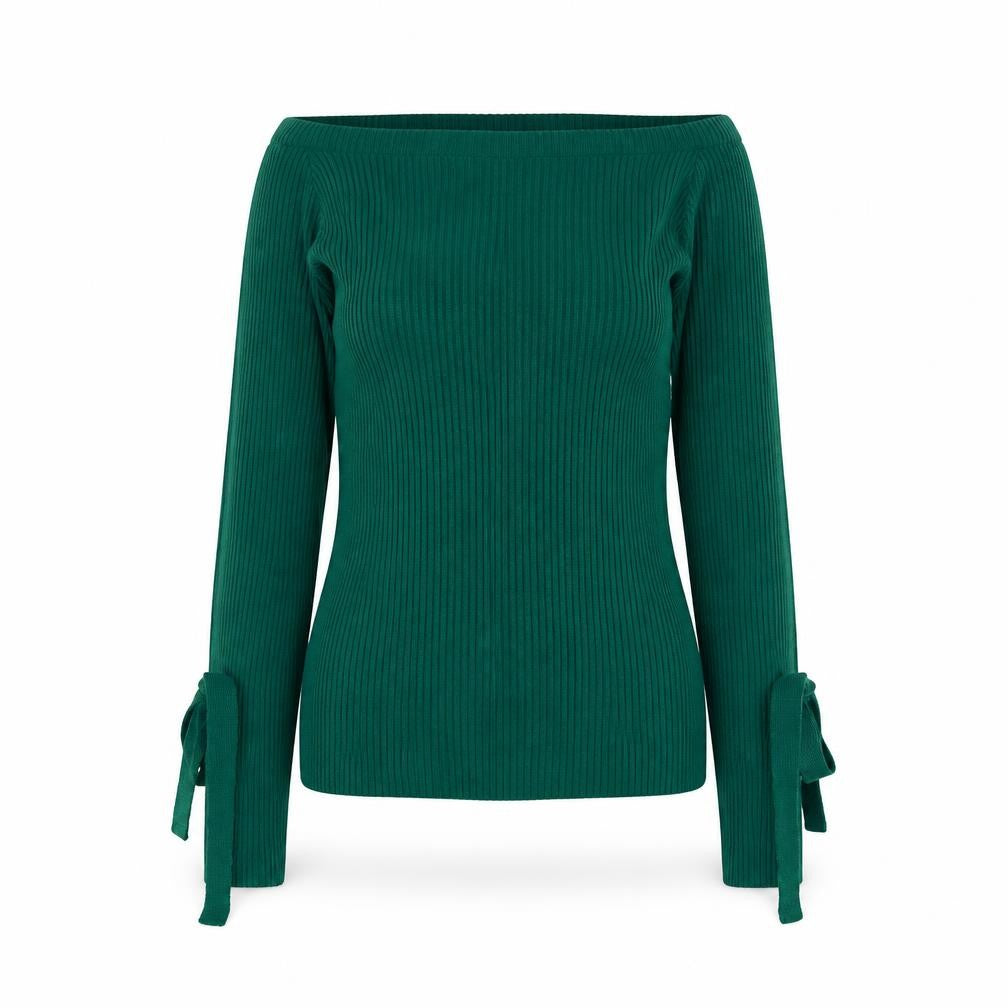 Boohoo Women’s Green Boat Neck Ribbed Knit Jumper Size S