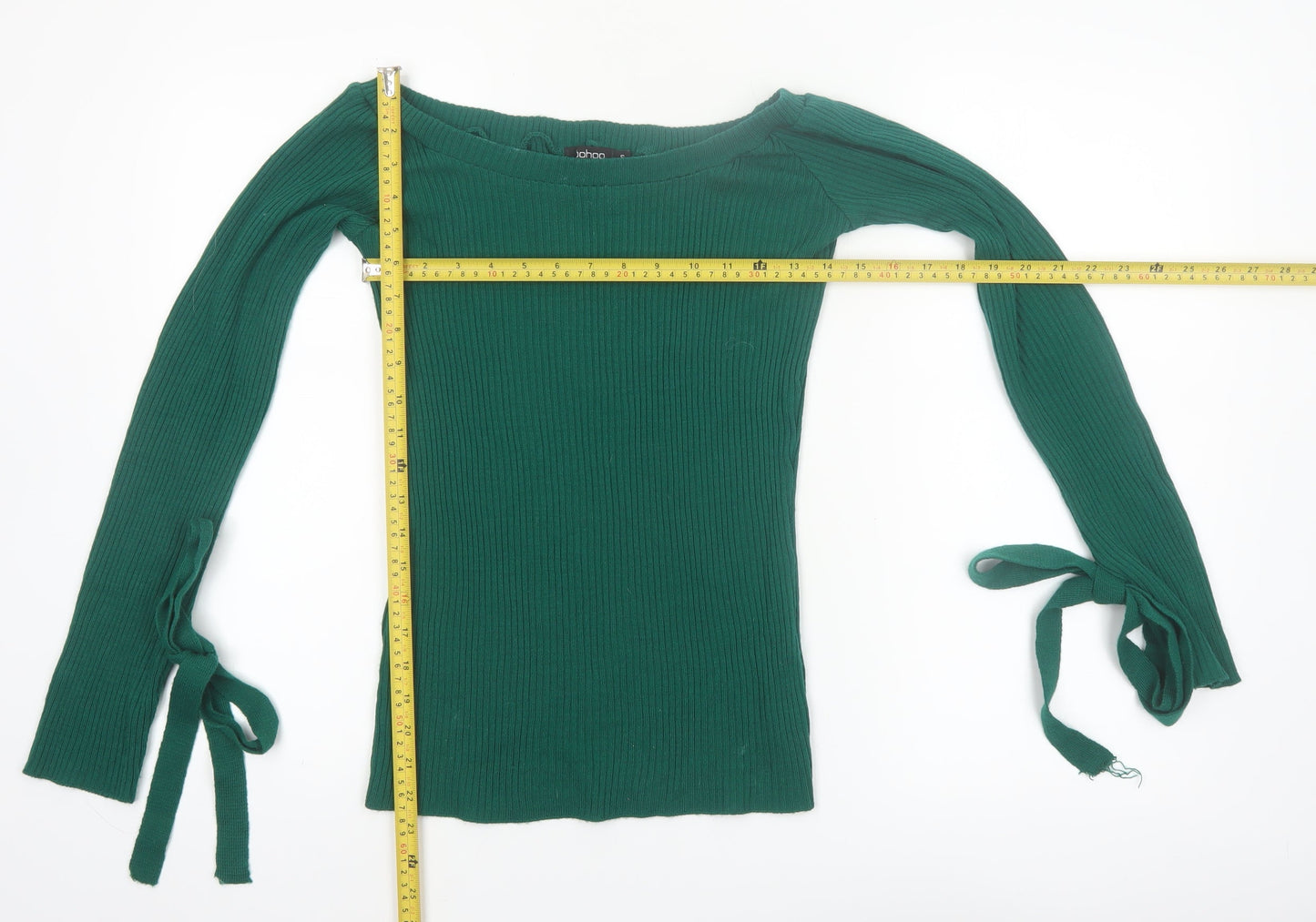 Boohoo Women’s Green Boat Neck Ribbed Knit Jumper Size S