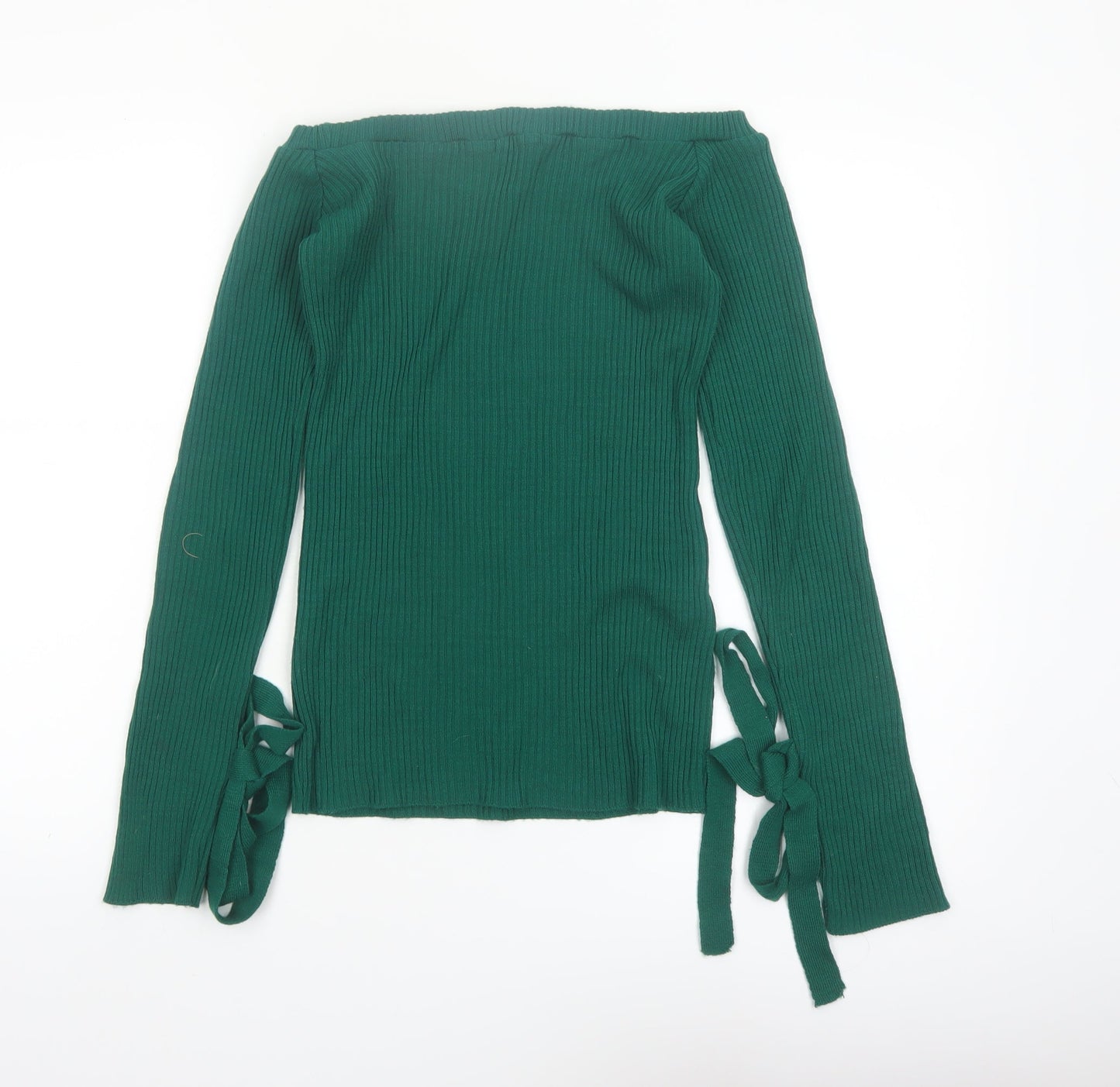 Boohoo Women’s Green Boat Neck Ribbed Knit Jumper Size S