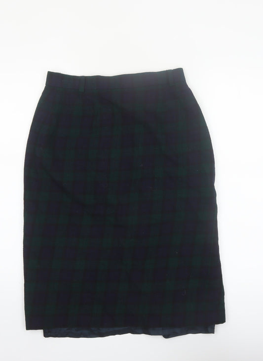 Viyella Women Green Plaid Wool Pencil Midi Skirt UK 12