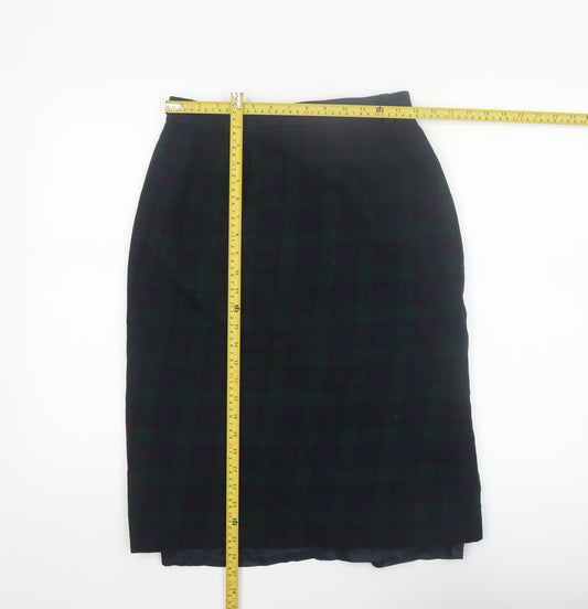 Viyella Women Green Plaid Wool Pencil Midi Skirt UK 12