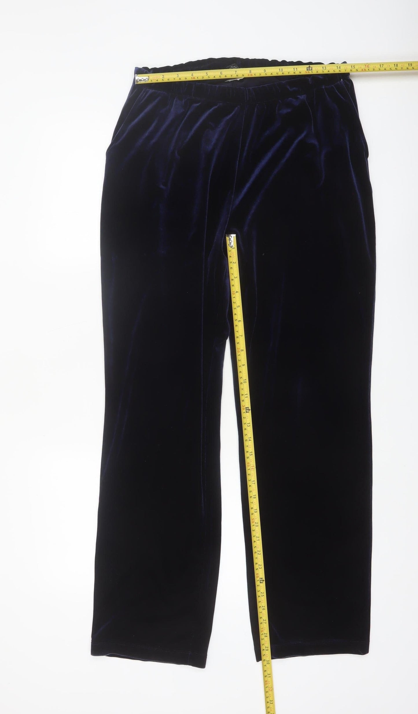 Lands' End Women's Blue Velvet Straight Trousers Size M