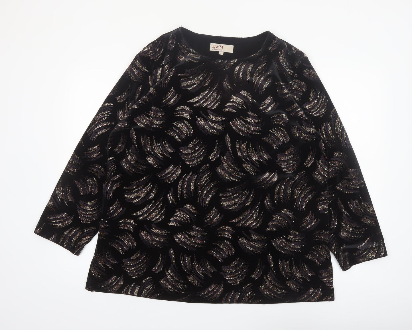 EWM Women's Black Velvet Glitter Tunic Blouse Size L