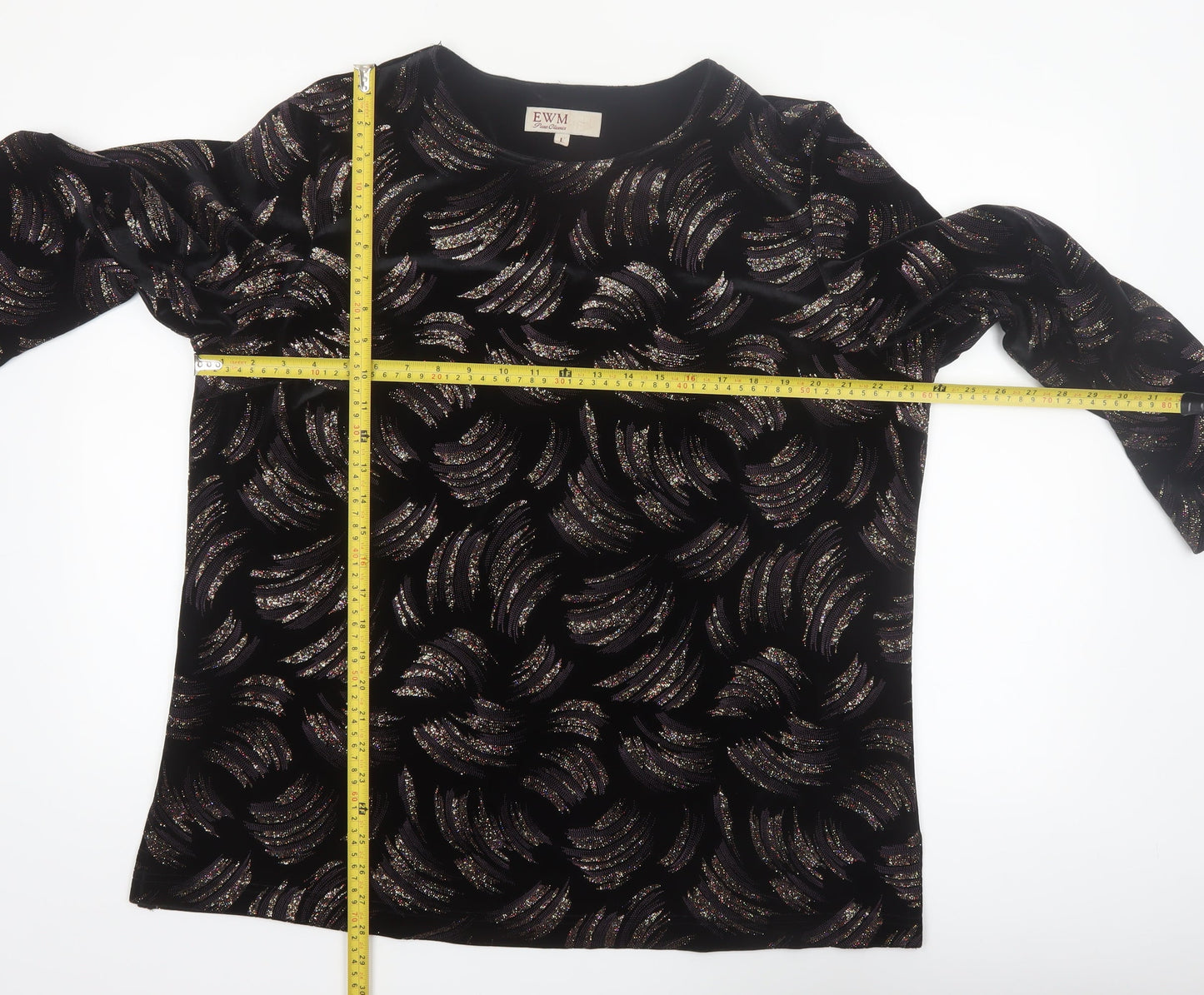 EWM Women's Black Velvet Glitter Tunic Blouse Size L