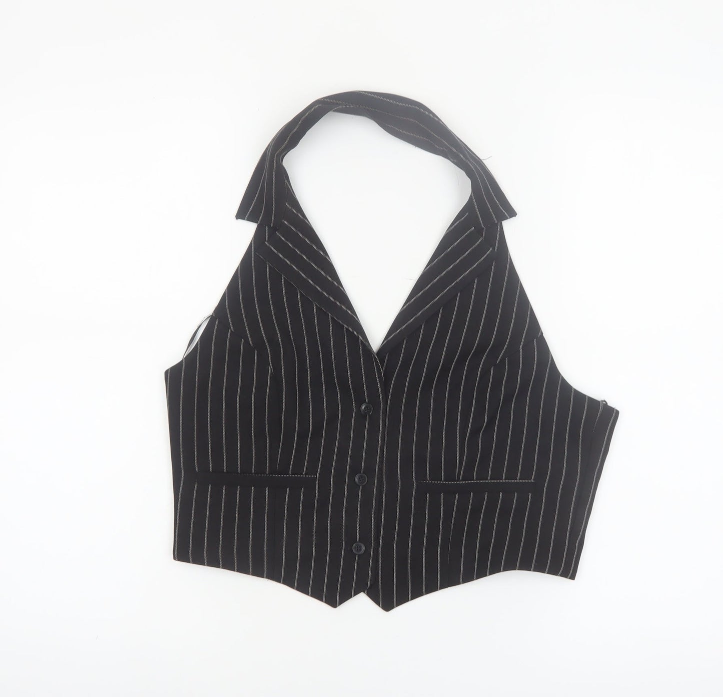 Urban Outfitters Women’s Black Pinstripe Halter Cropped Blouse L