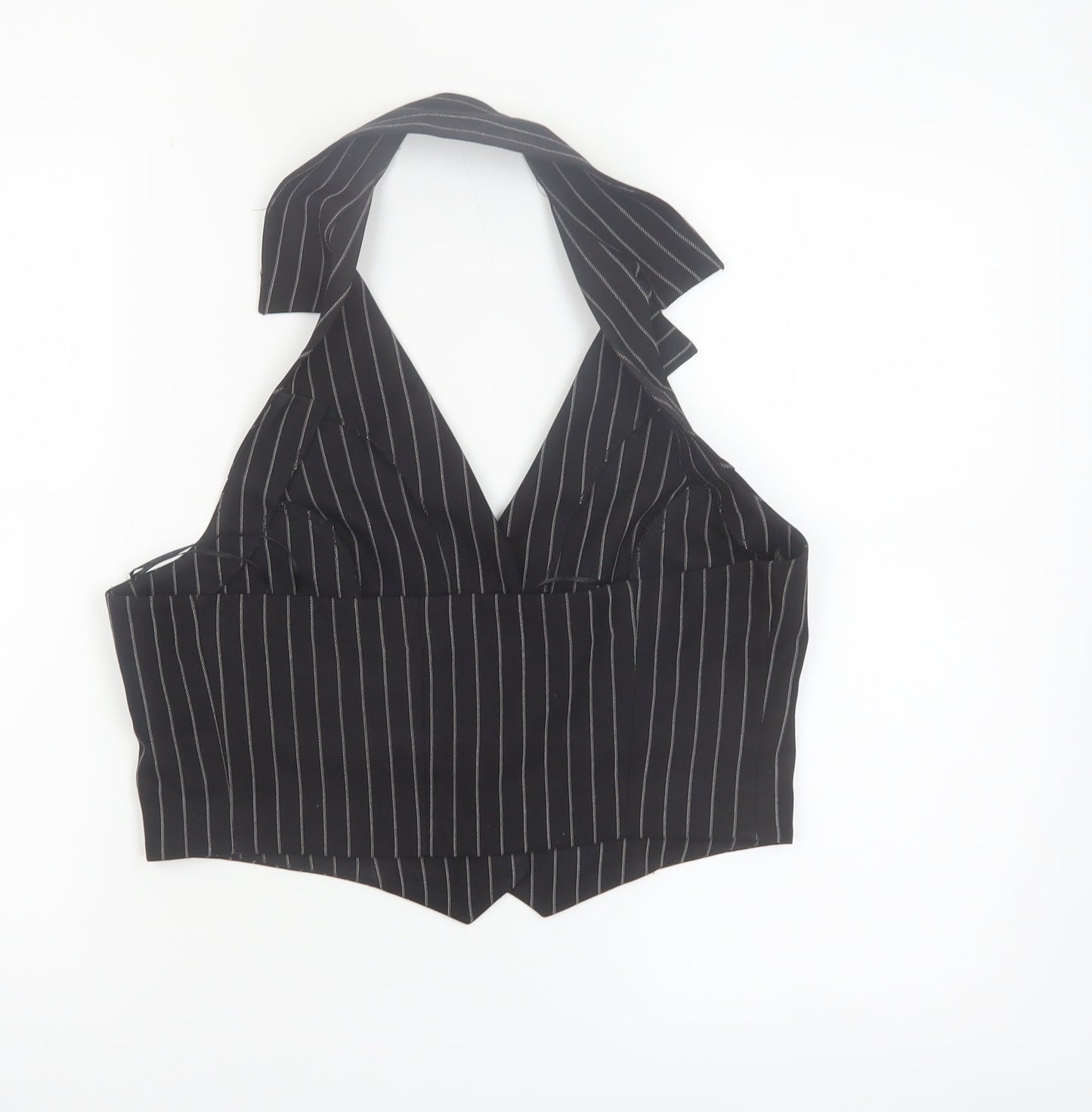 Urban Outfitters Women’s Black Pinstripe Halter Cropped Blouse L