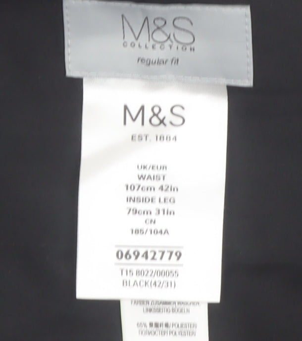 Marks and Spencer Men's Black Regular Fit Dress Trousers 42W 31L