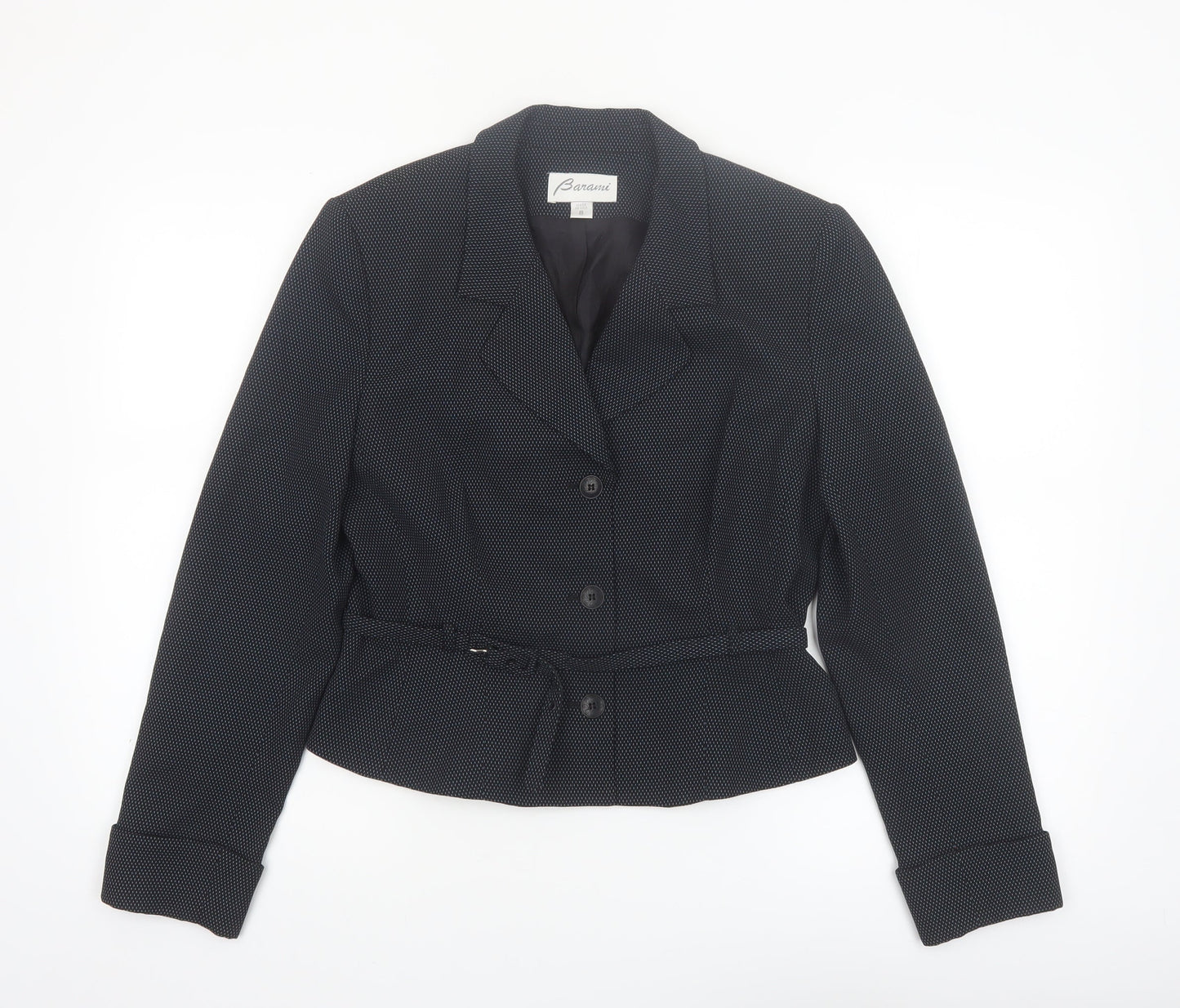 Barami Women's Black Size 10 Notch Lapel Belted Blazer Jacket