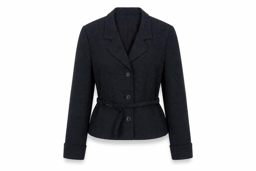 Barami Women's Black Size 10 Notch Lapel Belted Blazer Jacket