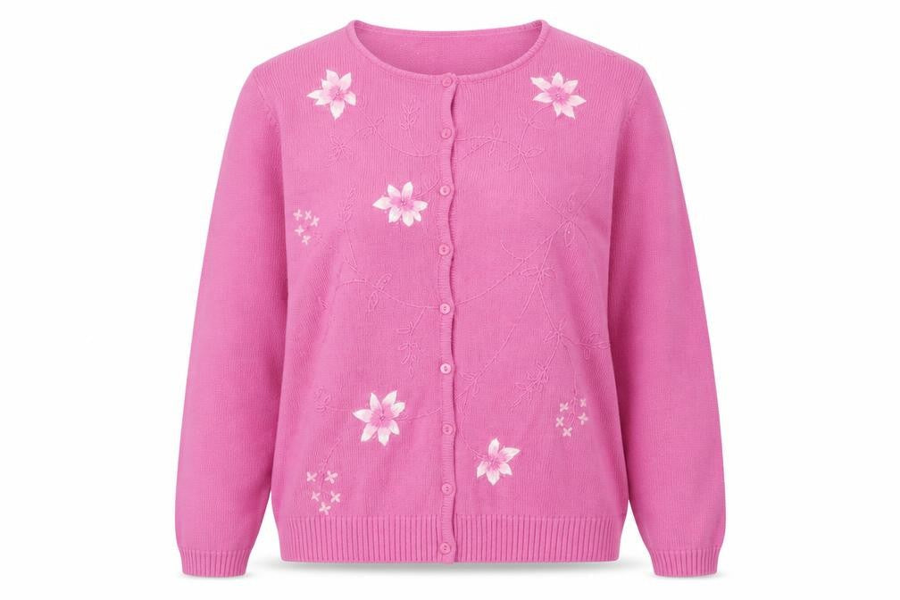 Tulchan Women Pink Embroidered Cotton Button Jacket M
