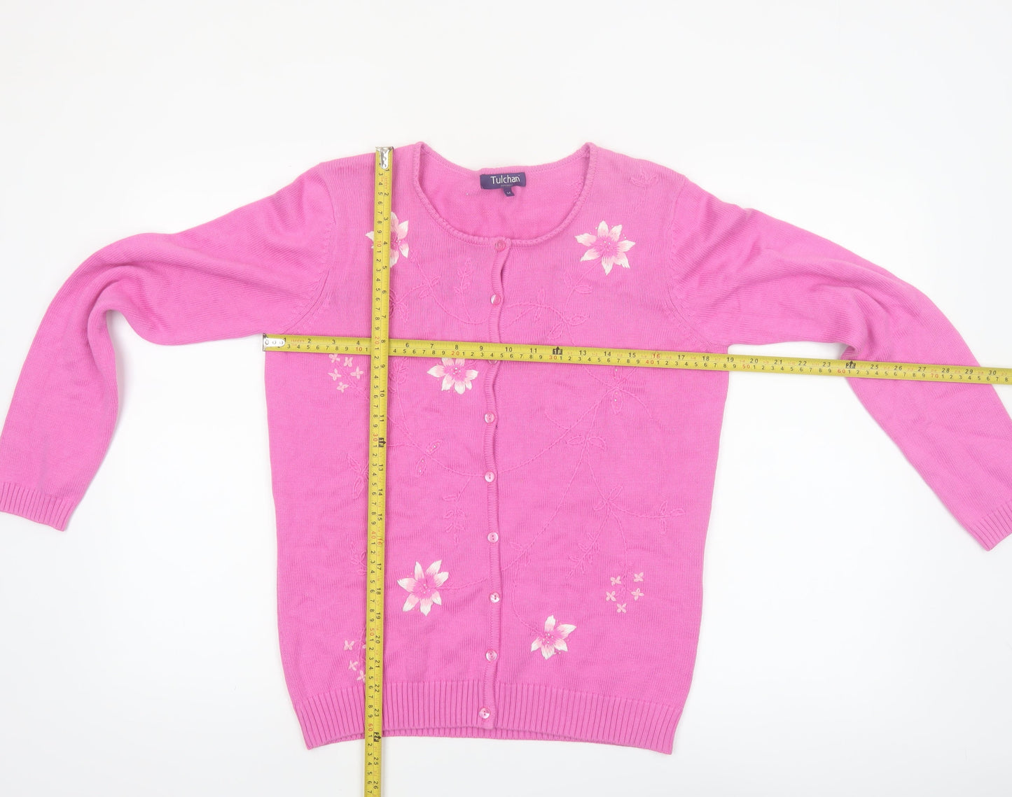 Tulchan Women Pink Embroidered Cotton Button Jacket M