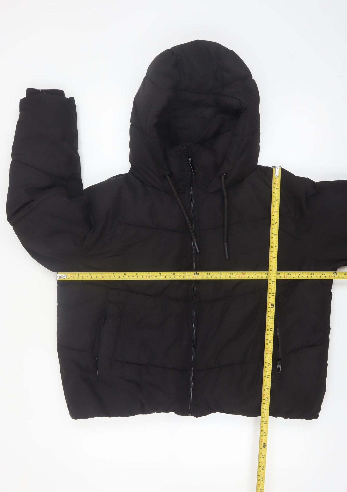 Zara Women Black Puffer Jacket Hooded Size 12 Polyester Short Winter Coat